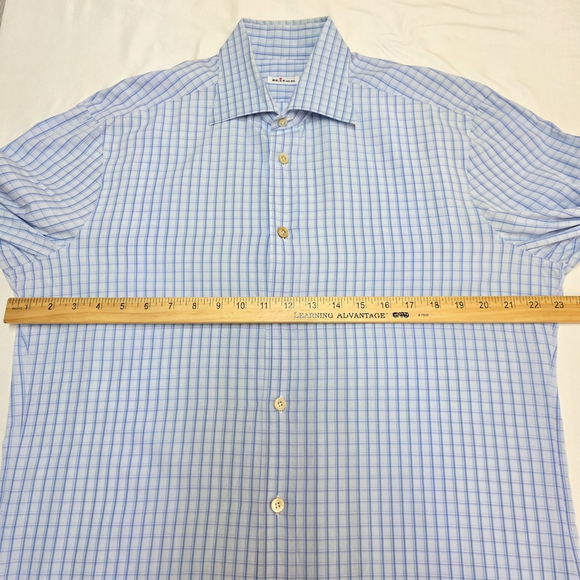 Quiet Luxury Kiton Dress Shirt Men 16.5 / 42 Blue Check Cotton Italy Workwear - Picture 13 of 16